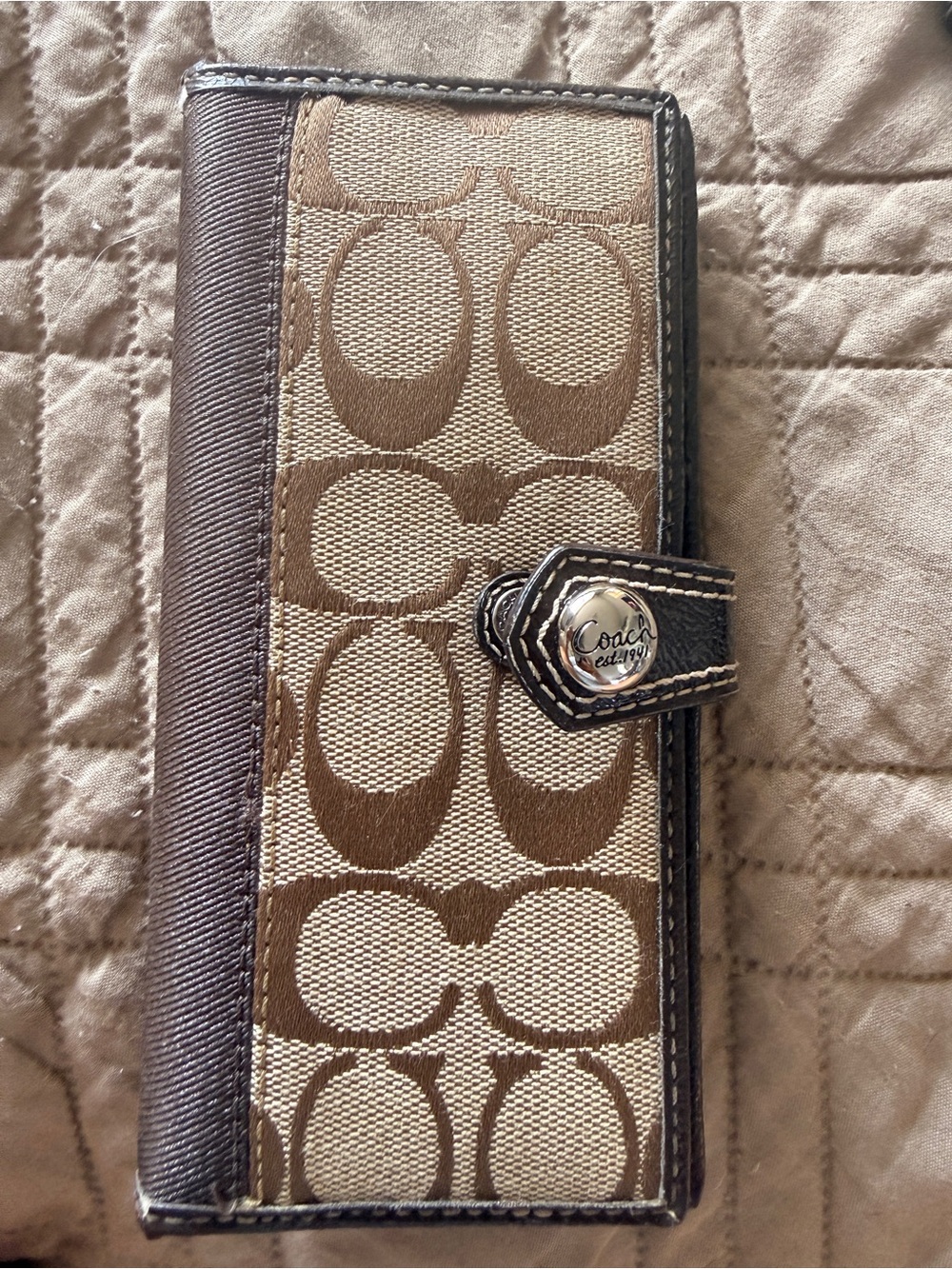 Coach Signature Checkbook Wallet Brown Khaki Y2K Organizer